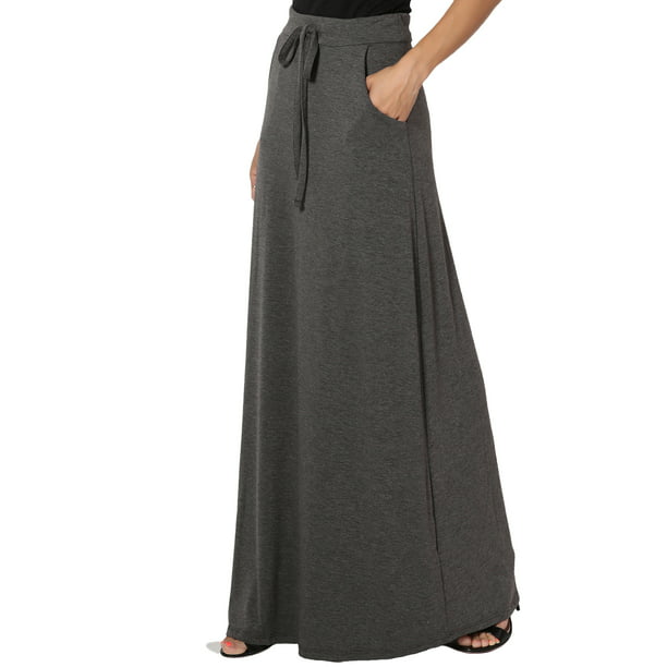 POL Black Vintage Washed Gypsy Maxi Skirt with Unique Adjustable Drawstrings